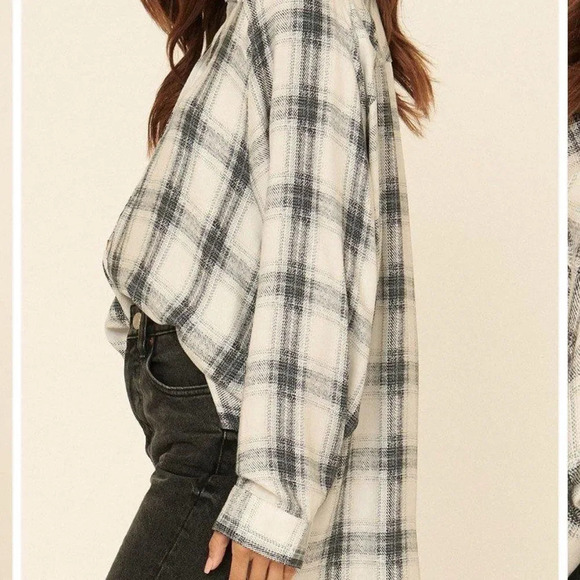 Promesa Blue Plaid Button Up Shirt Top Oversized Shacket Blouse Gingham Shawl - Picture 8 of 8